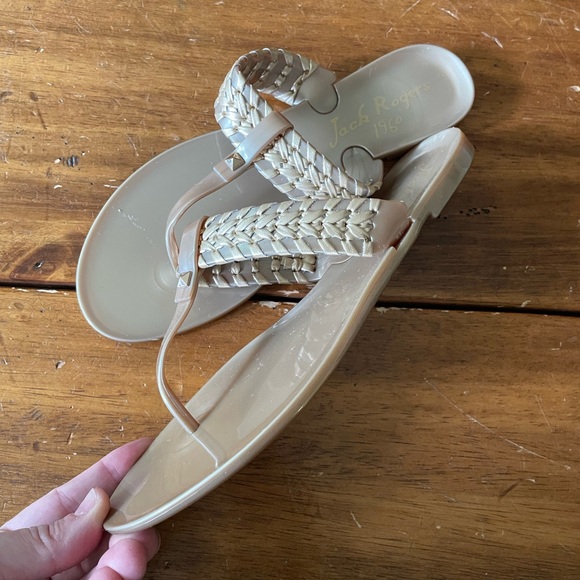 JACK ROGERS  Tinsley Jelly Sandals Gold Size 6 Braided Flat - Picture 3 of 6